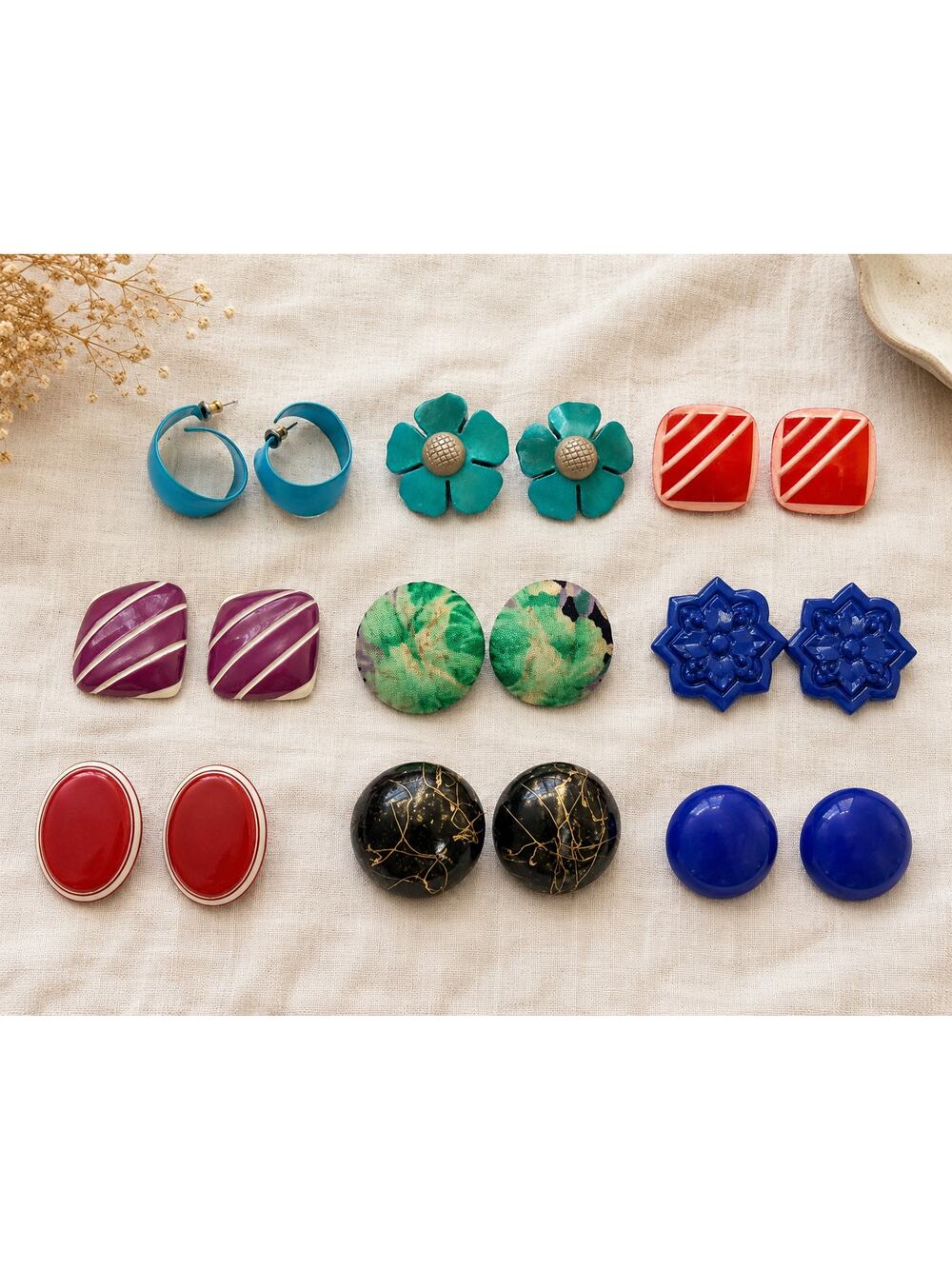 Vintage 80s 90s Statement Earring Lot Colorful Retro Earrings 9 Pair